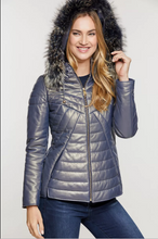 Load image into Gallery viewer, Stella Lambskin Leather Jacket with Raccoon Fur Trim and Detachable Hood