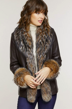 Load image into Gallery viewer, Marilyn Lambskin Leather Jacket with Frosted Fox Fur Trim