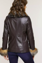 Load image into Gallery viewer, Marilyn Lambskin Leather Jacket with Frosted Fox Fur Trim