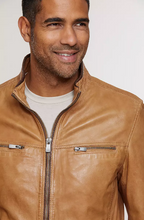 Load image into Gallery viewer, Stanley Lambskin Leather Moto Jacket