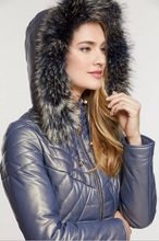 Load image into Gallery viewer, Stella Lambskin Leather Jacket with Raccoon Fur Trim and Detachable Hood