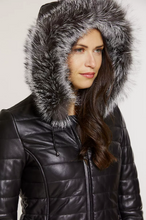 Load image into Gallery viewer, Ginger Hooded Lambskin Leather Jacket with Fox Fur Trim