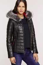 Load image into Gallery viewer, Ginger Hooded Lambskin Leather Jacket with Fox Fur Trim