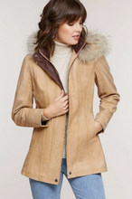 Load image into Gallery viewer, Dana Italian Calfskin Leather Coat with Coyote Fur Trim and Detachable Hood