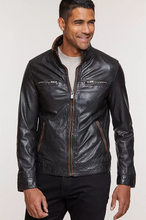 Load image into Gallery viewer, Stanley Lambskin Leather Moto Jacket