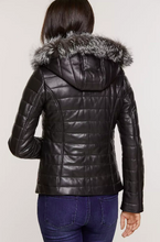 Load image into Gallery viewer, Ginger Hooded Lambskin Leather Jacket with Fox Fur Trim