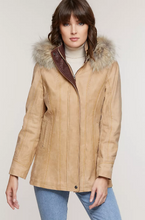 Load image into Gallery viewer, Dana Italian Calfskin Leather Coat with Coyote Fur Trim and Detachable Hood