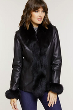 Load image into Gallery viewer, Marilyn Lambskin Leather Jacket with Frosted Fox Fur Trim
