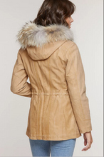 Load image into Gallery viewer, Dana Italian Calfskin Leather Coat with Coyote Fur Trim and Detachable Hood