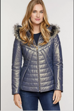 Load image into Gallery viewer, Stella Lambskin Leather Jacket with Raccoon Fur Trim and Detachable Hood