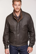 Load image into Gallery viewer, Landon Lambskin Leather Bomber Jacket