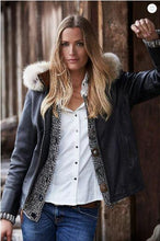 Load image into Gallery viewer, Marie Claire Lambskin Leather Jacket with Coyote Fur Trim and Detachable Hood