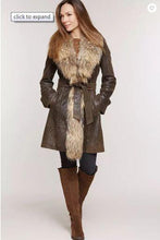 Load image into Gallery viewer, Felicity Distressed Lambskin Leather Coat with Raccoon Fur Collar