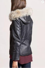 Load image into Gallery viewer, Marie Claire Lambskin Leather Jacket with Coyote Fur Trim and Detachable Hood
