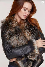 Load image into Gallery viewer, Celestine Lambskin Leather Moto Jacket with Fox Fur Trim