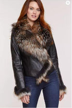 Load image into Gallery viewer, Celestine Lambskin Leather Moto Jacket with Fox Fur Trim