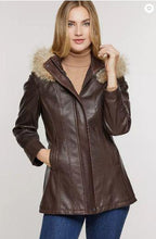 Load image into Gallery viewer, Dana African Lambskin Leather Coat with Coyote Fur Trim and Detachable Hood