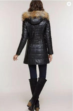 Load image into Gallery viewer, Maria Lambskin Leather Coat with Raccoon Fur Trim and Detachable Hood