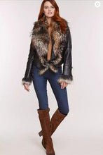 Load image into Gallery viewer, Celestine Lambskin Leather Moto Jacket with Fox Fur Trim