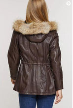 Load image into Gallery viewer, Dana African Lambskin Leather Coat with Coyote Fur Trim and Detachable Hood