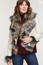 Load image into Gallery viewer, Celestine Lambskin Leather Moto Jacket with Fox Fur Trim
