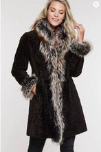Load image into Gallery viewer, Grace Reversible Astrakhan Lamb Fur and Leather Coat with Fox Fur Trim