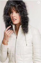Load image into Gallery viewer, Maria Lambskin Leather Coat with Raccoon Fur Trim and Detachable Hood